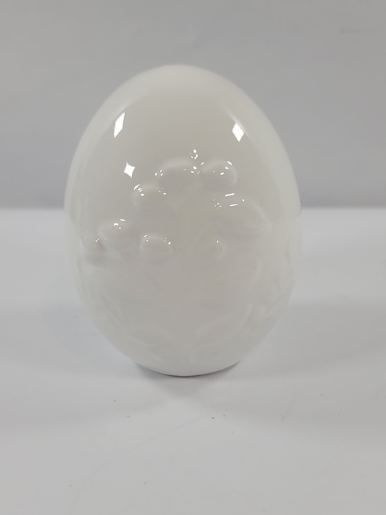 Other - White Ceramic Egg Embossed Raised Floral Design